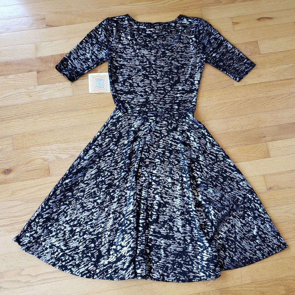 Lularoe Black and Metallic Silver Nicole Dress NWT - Picture 3 of 7